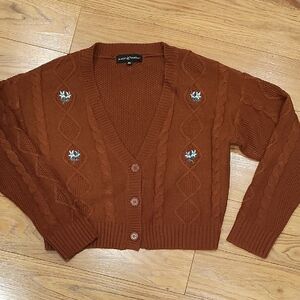 Almost Famous Women's Brown Cardigan with Embroidery
